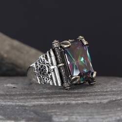 925 Sterling Silver Men's Ring With Mystic Topaz Stone - Luxury Jewelry