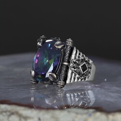 925 Sterling Silver Men's Ring With Mystic Topaz Stone - 2