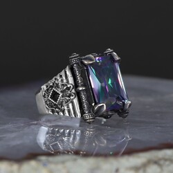 925 Sterling Silver Men's Ring With Mystic Topaz Stone - Luxury Jewelry