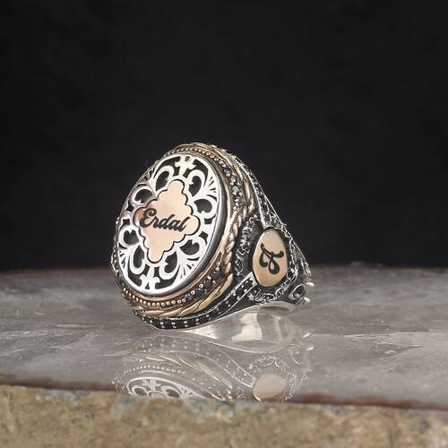 925 Sterling Silver Men's Ring With Name And Letter Written - 1