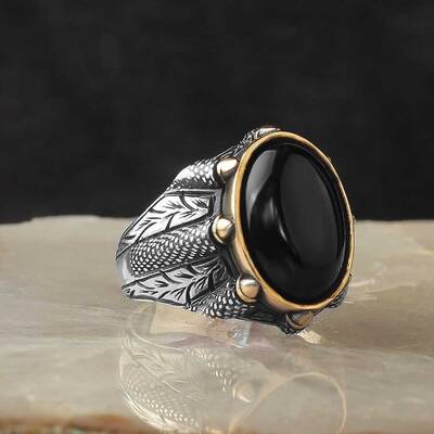 925 Sterling Silver Men's Ring With Onyx Stone - 2
