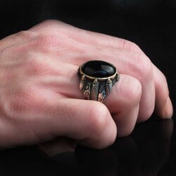 925 Sterling Silver Men's Ring With Onyx Stone - 3