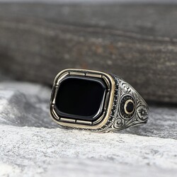 925 Sterling Silver Men's Ring With Onyx Stone - Luxury Jewelry