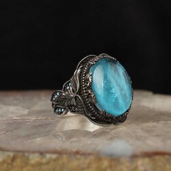 925 Sterling Silver Men's Ring With Paraiba Stone - Luxury Jewelry