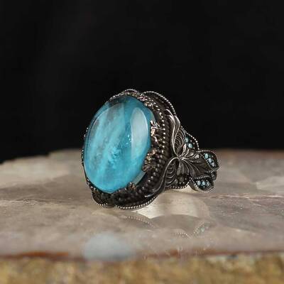 925 Sterling Silver Men's Ring With Paraiba Stone - 2