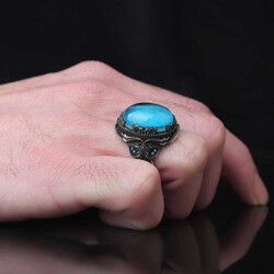 925 Sterling Silver Men's Ring With Paraiba Stone - 3
