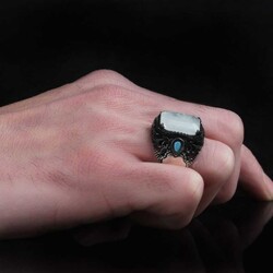 925 Sterling Silver Men's Ring With Paraiba Stone - 3