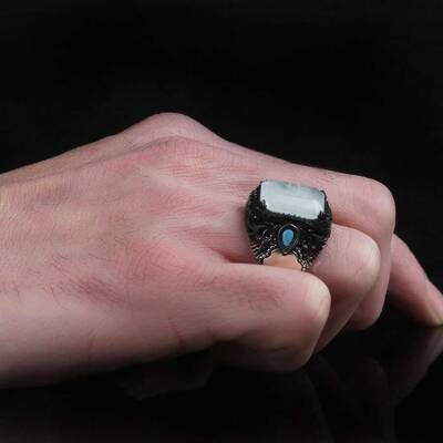 925 Sterling Silver Men's Ring With Paraiba Stone - 3