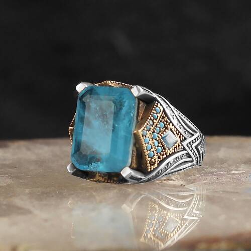 925 Sterling Silver Men's Ring With Paraiba Stone - 2
