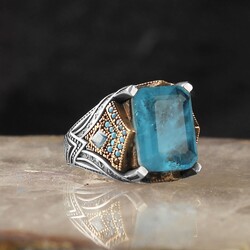 925 Sterling Silver Men's Ring With Paraiba Stone - 3