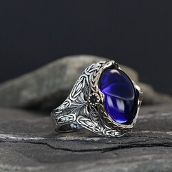 925 Sterling Silver Men's Ring With Parliament Blue Zircon Stone - Luxury Jewelry