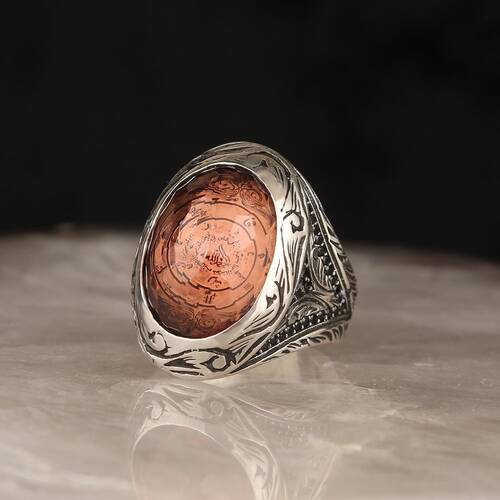 925 Sterling Silver Men's Ring With Personalized Written Sultan Stone - 1