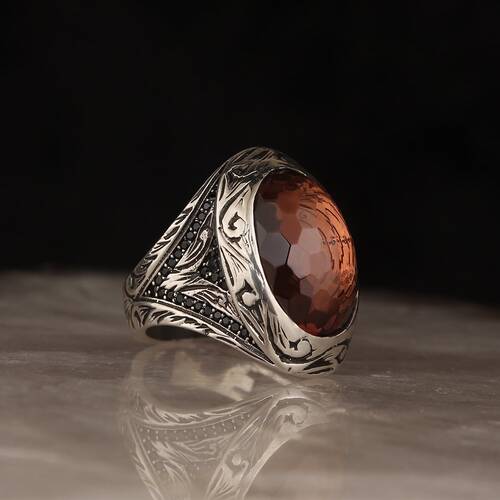 925 Sterling Silver Men's Ring With Personalized Written Sultan Stone - 2