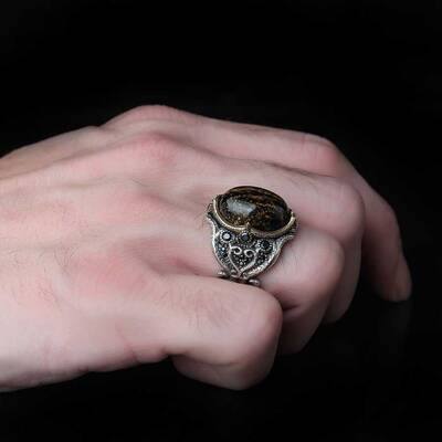 925 Sterling Silver Men's Ring With Pietersite Stone - 3