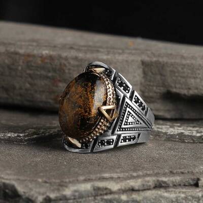 925 Sterling Silver Men's Ring With Pietersite Stone - 2