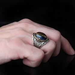 925 Sterling Silver Men's Ring With Pietersite Stone - 3