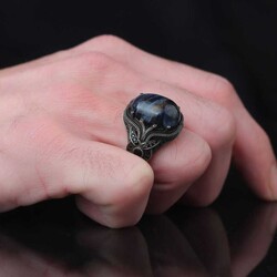 925 Sterling Silver Men's Ring With Pietersite Stone - 3