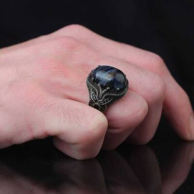 925 Sterling Silver Men's Ring With Pietersite Stone - 3