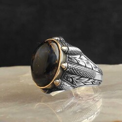 925 Sterling Silver Men's Ring With Pietersite Stone - Luxury Jewelry