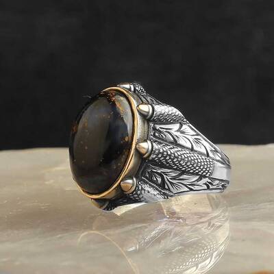 925 Sterling Silver Men's Ring With Pietersite Stone - 1