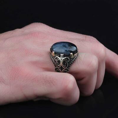 925 Sterling Silver Men's Ring With Pietersite Stone - 3