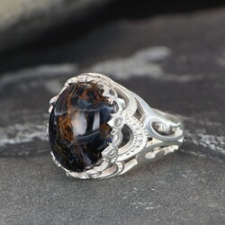 925 Sterling Silver Men's Ring With Pietersite Stone - Luxury Jewelry