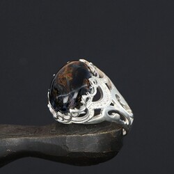 925 Sterling Silver Men's Ring With Pietersite Stone - 2