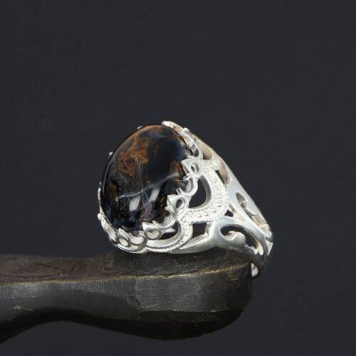 925 Sterling Silver Men's Ring With Pietersite Stone - 2