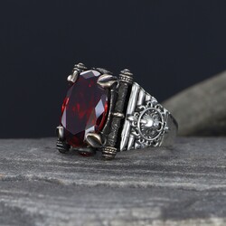 925 Sterling Silver Men's Ring With Red Zircon Stone - 2