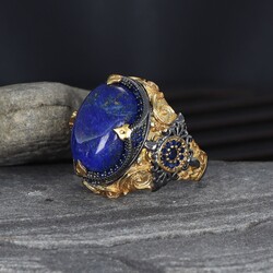 925 Sterling Silver Men's Ring With Rhodium Plated Lapis Lazuli Stone - Elegant Jewelry