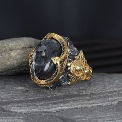 925 Sterling Silver Men's Ring With Rhodium Plated Larvakit Stone - Elegant Jewelry