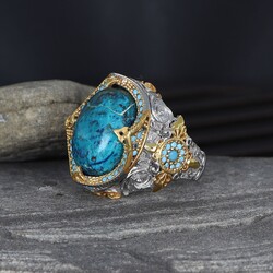 925 Sterling Silver Men's Ring With Rhodium Plated Turquoise Stone - Elegant Jewelry