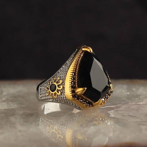 925 Sterling Silver Men's Ring With Rhodium Plated Zircon Stone - 2