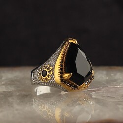 925 Sterling Silver Men's Ring With Rhodium Plated Zircon Stone - Luxury Jewelry