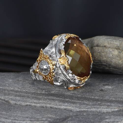 925 Sterling Silver Men's Ring With Rhodium Plated Zultanite Stone - 2