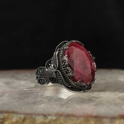 925 Sterling Silver Men's Ring With Ruby Stone - Luxury Jewelry