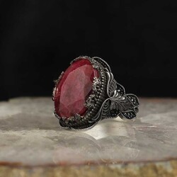 925 Sterling Silver Men's Ring With Ruby Stone - 2
