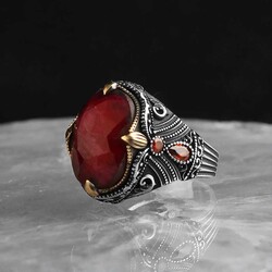 925 Sterling Silver Men's Ring With Ruby Stone - Luxury Jewelry