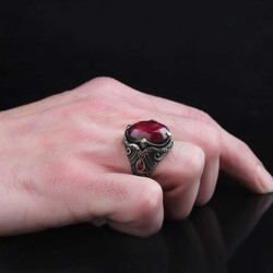 925 Sterling Silver Men's Ring With Ruby Stone - 3