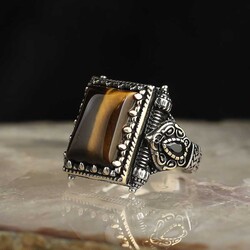 925 Sterling Silver Men's Ring With Tiger Eye Stone - Luxury Jewelry