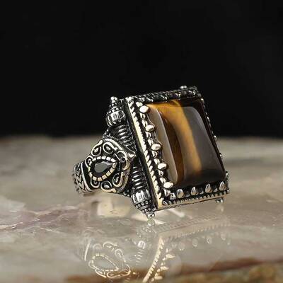 925 Sterling Silver Men's Ring With Tiger Eye Stone - 2