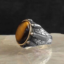 925 Sterling Silver Men's Ring With Tiger Eye Stone - Luxury Jewelry