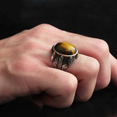 925 Sterling Silver Men's Ring With Tiger Eye Stone - 3