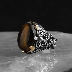 925 Sterling Silver Men's Ring With Tiger Eye Stone - Luxury Jewelry