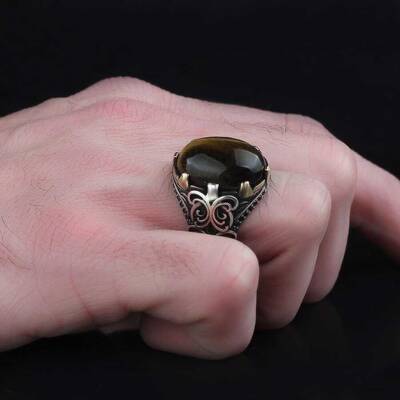 925 Sterling Silver Men's Ring With Tiger Eye Stone - 3