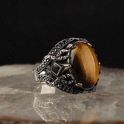 925 Sterling Silver Men's Ring With Tiger Eye Stone - Luxury Jewelry