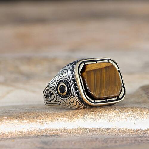 925 Sterling Silver Men's Ring With Tiger Eye Stone - 2