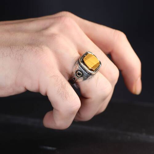 925 Sterling Silver Men's Ring With Tiger Eye Stone - 3