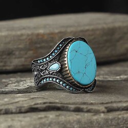 925 Sterling Silver Men's Ring With Turquoise Stone - Luxury Jewelry