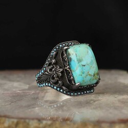 925 Sterling Silver Men's Ring With Turquoise Stone - Luxury Jewelry